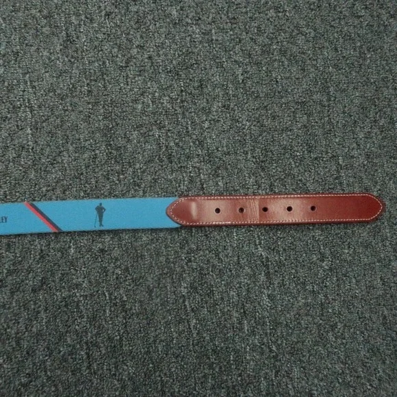 Peter Millar Belt Mens 38 Blue Brown Leather Needlepoint Paynes Valley - Picture 4 of 7